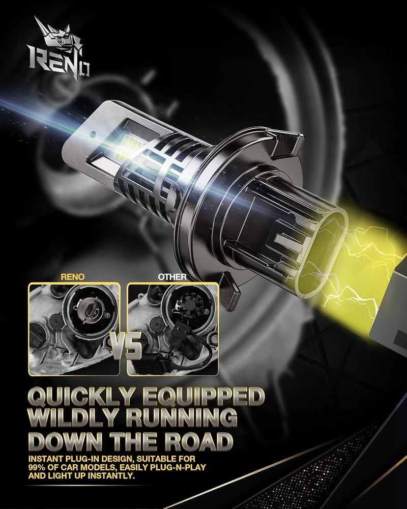 Reno H13 Bulb, 9008 H13 Fog Bulb 1:1 Mini Size 6000K with Fan, Quick Install Fog Light Plug-N-Play, Pack of 2 - Image 4